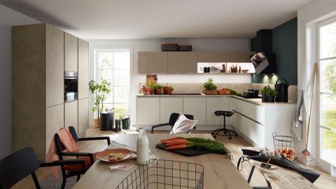 Nolte Küche PLUS Weiß mit LUCCA Zement Achatgrau ohne Elektrogeräte